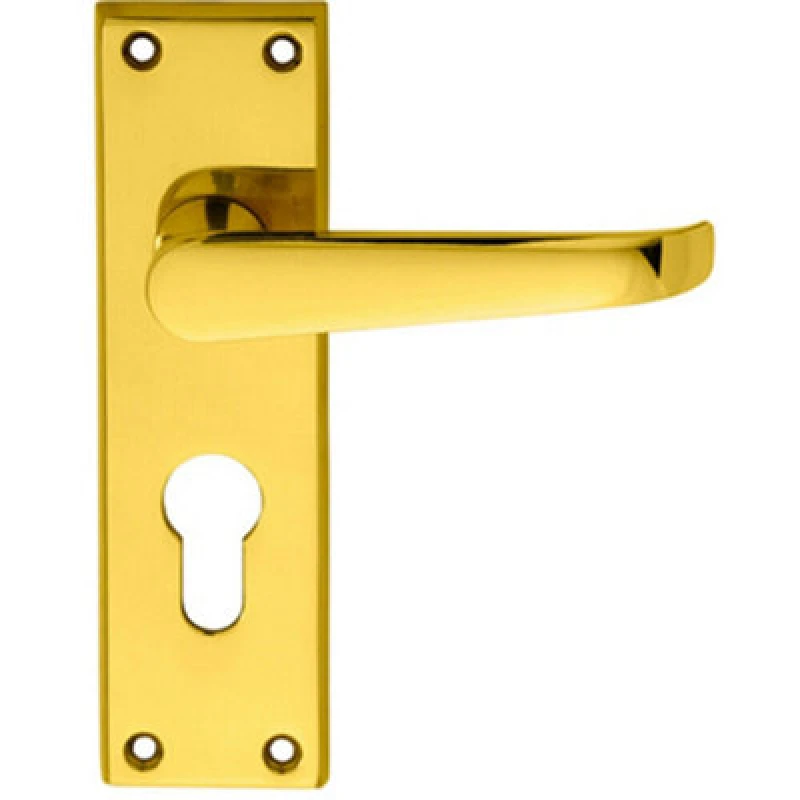 Image of Loops PAIR Straight Victorian Lever on Euro Lock Backplate 150 x 43mm Polished Brass Metallics