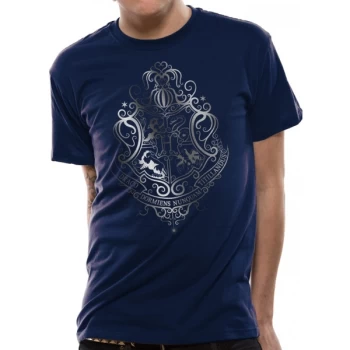 Image of Harry Potter - Silver Foil Crest Mens X-Large T-Shirt - Blue