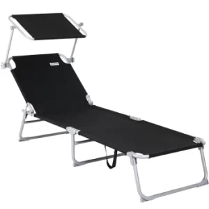 Image of Folding Sun Lounger Steamer Chair Sun Shade Bed Outdoor Garden Loungers Beach Black