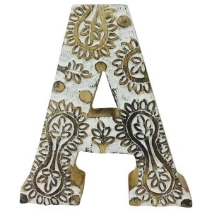 Image of Letter A Hand Carved Wooden White Flower
