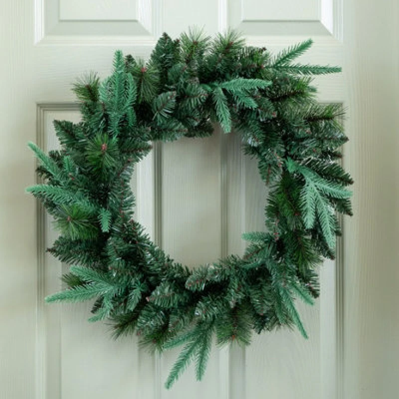 Image of Samuel Alexander 50cm Festive Green Norfolk Pine Christmas Wreath PE/PVC Tips Green