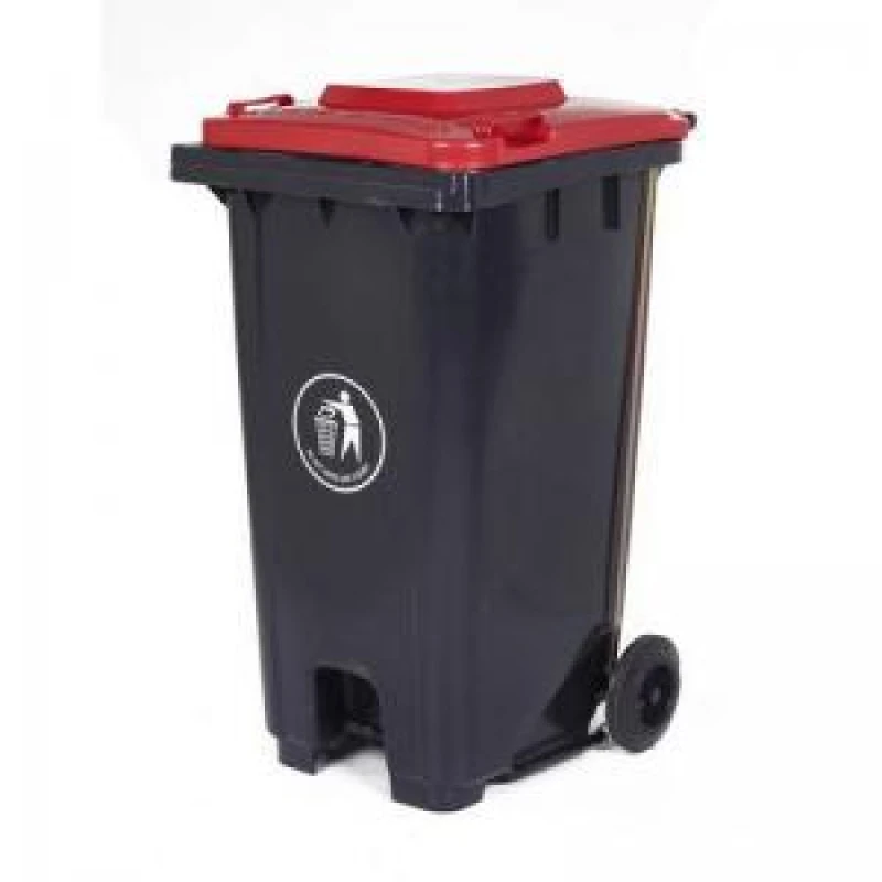 Image of ESE Direct 240L Pedal-Operated Grey Wheelie Bin with Red Lid - 960 x 750 x 590mm (H x W x D) 421109 Wheelie Bins