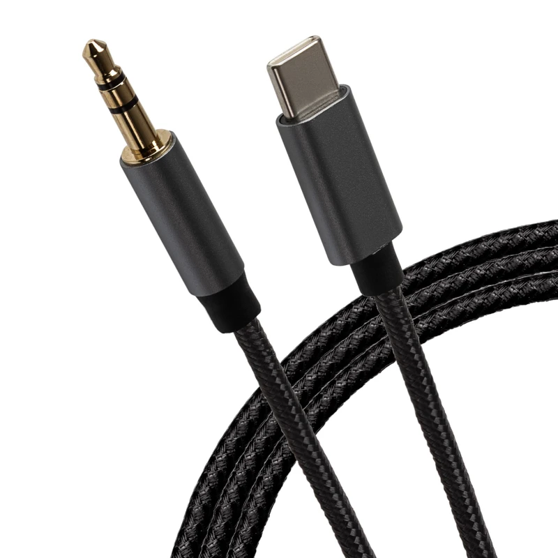 Image of Maplin USB-C to 3.5mm Male Aux Stereo 3 Pole TRS Jack Plug Cable Braid