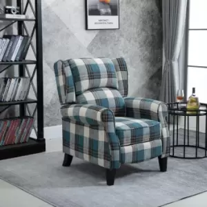 Image of HOMCOM Manual Reclining Armchair Padded Seat With Armrest Blue And Grey Tartan