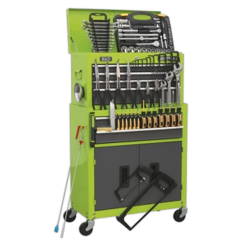Image of Topchest & Rollcab Combination 6 Drawer Ball Bearing Slides - Hi-vis Green/Grey & 128PC Tool Kit