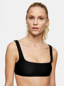 Image of Topshop Ribbed Square Neck Crop Bikini Top - Black