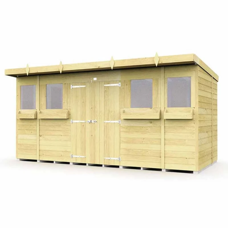 Image of Buttercup Farm 14 x 6 Feet Pent Summer Shed - Wood - L178 x W417 x H201cm in Brown Brown Unisex
