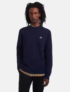 Image of Fred Perry Classic Crew Neck Jumper - Navy Blue