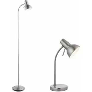 Image of Loops - Standing Floor & Table Lamp Set Satin Nickel Adjustable Neck Living Room Light