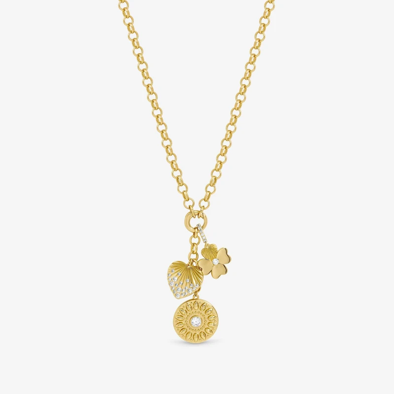 Image of Inicio Gold Plated Multi Charm Necklace - Gift Pouch Gold female One Size