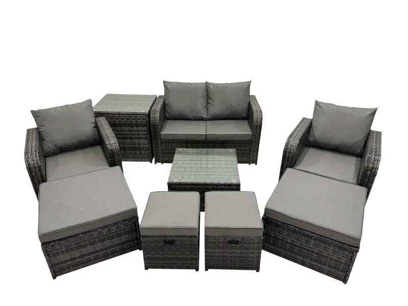 Image of Fimous Love Sofa Reclining Chair Square Coffee Table Set & 4 Stool Side Table in Dark Grey Dark Grey Unisex