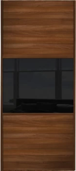 Image of Wickes Sliding Wardrobe Door Wideline Walnut Panel and Black Glass - 2220 x 610mm