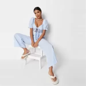 Image of Missguided Tie Front Jumpsuit Gingham - Blue