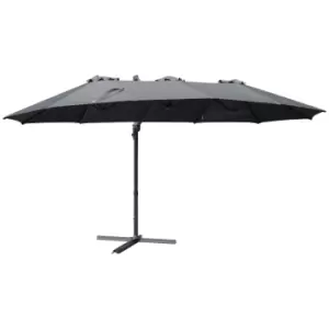 Image of Outsunny 4.5 m Patio Parasol, Large Double-Sided Rectangular Garden Umbrella with Crank Handle, 360° Cross Base for Bench, Outdoor, Grey