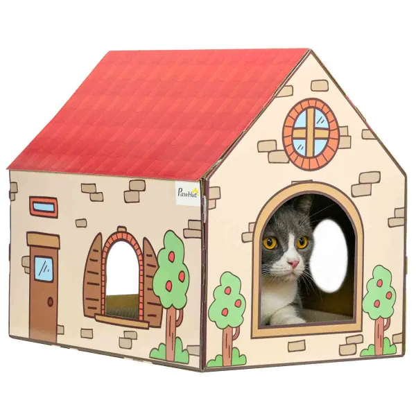 Image of PawHut Cardboard Cat House, Recyclable Corrugate Scratcher