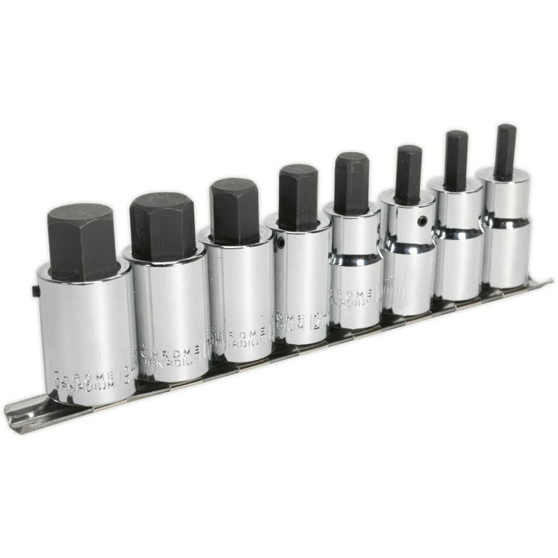 Image of Loops 8pc Hex Socket Bit Set 1/2" Square Drive 6mm to 19mm - 55mm Long Shaft S2 Steel Metallics