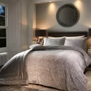 Image of Soiree Mirella Velvet Damask Weave Duvet Cover Set, Silver, Double