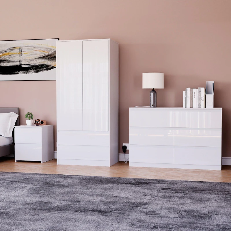 Image of Lassic Vida Designs Glinton Gloss 3 Piece Bedroom Set 4 White unisex 3 Piece