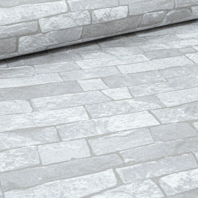 Image of Erismann Rustic Brick 3D Effect White Light Medium Grey Textured Feature Wallpaper