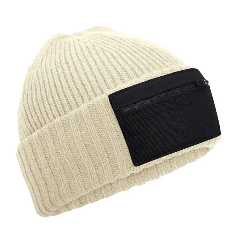 Image of Beechfield Beechfield Men Zip Patch Beanie in Brown Brown One Size Male 5063574673754