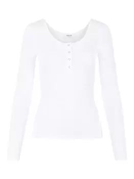 Image of PIECES Button-front Ribbed Top Women White