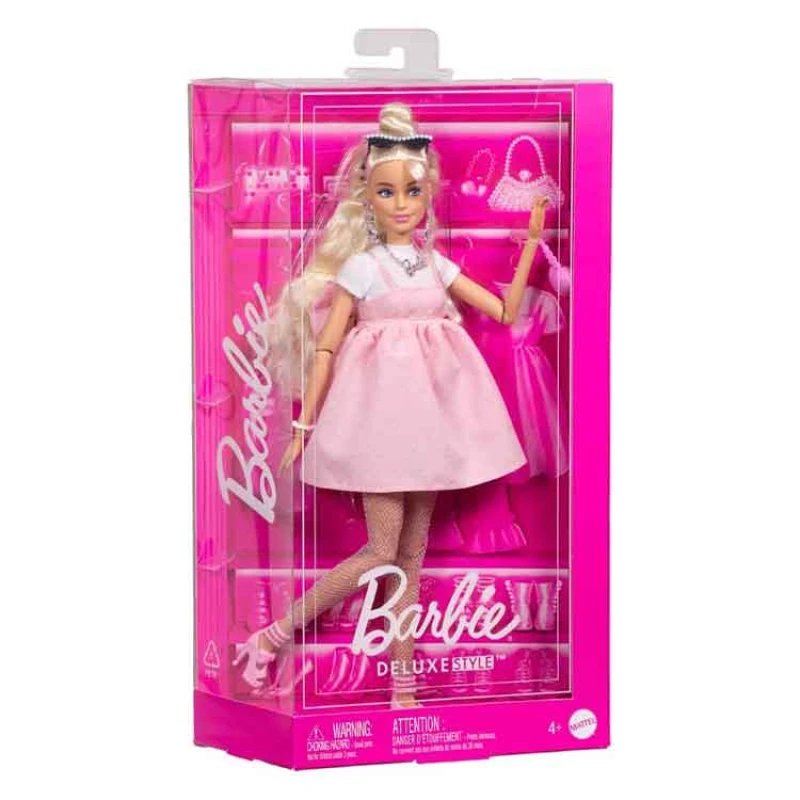 Image of Barbie Deluxe Style Doll in Pastel Pink Dress with Bow -32cm