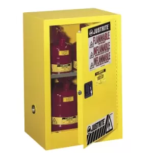 Image of Justrite Small FM safety cupboard, base cupboard, single door, manual doors, yellow