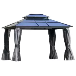 Image of Outsunny 3.6 X 3M Polycarbonate Hardtop Patio Gazebo Canopy Withdouble-tier Roof - Charcoal Grey