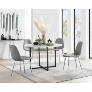 Image of Furniture Box Adley Grey Concrete Effect Storage Dining Table and 4 Grey Corona Silver Chairs
