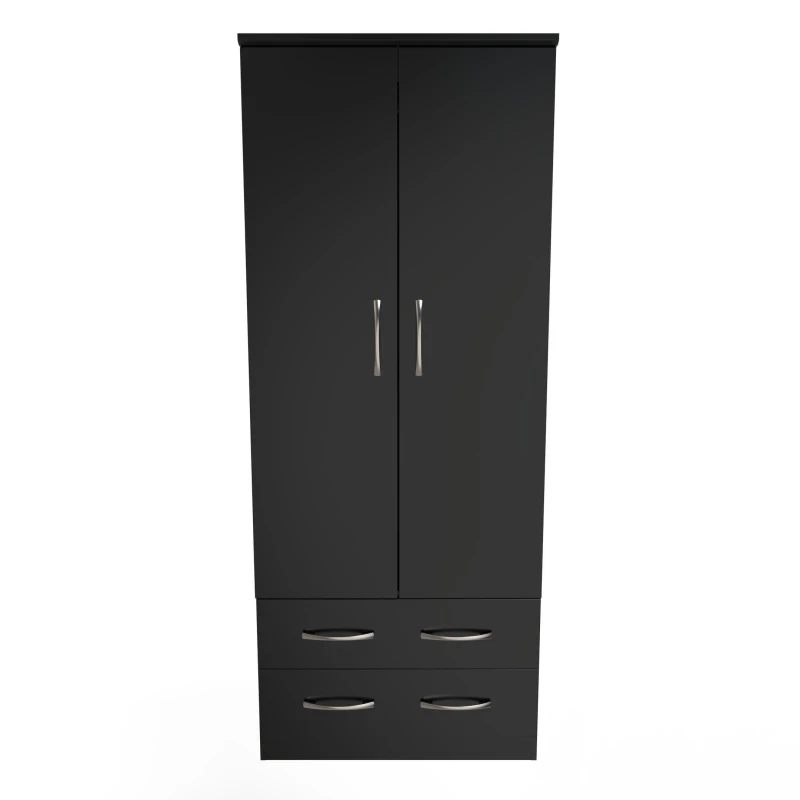Image of Ready Assembled 2 U Hampshire 2 Door 2 Drawer Wardrobe (Ready Assembled) in Black Unisex