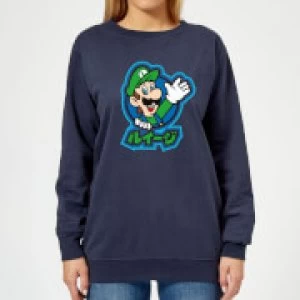 Image of Nintendo Super Mario Luigi Kanji Womens Sweatshirt - Navy - S