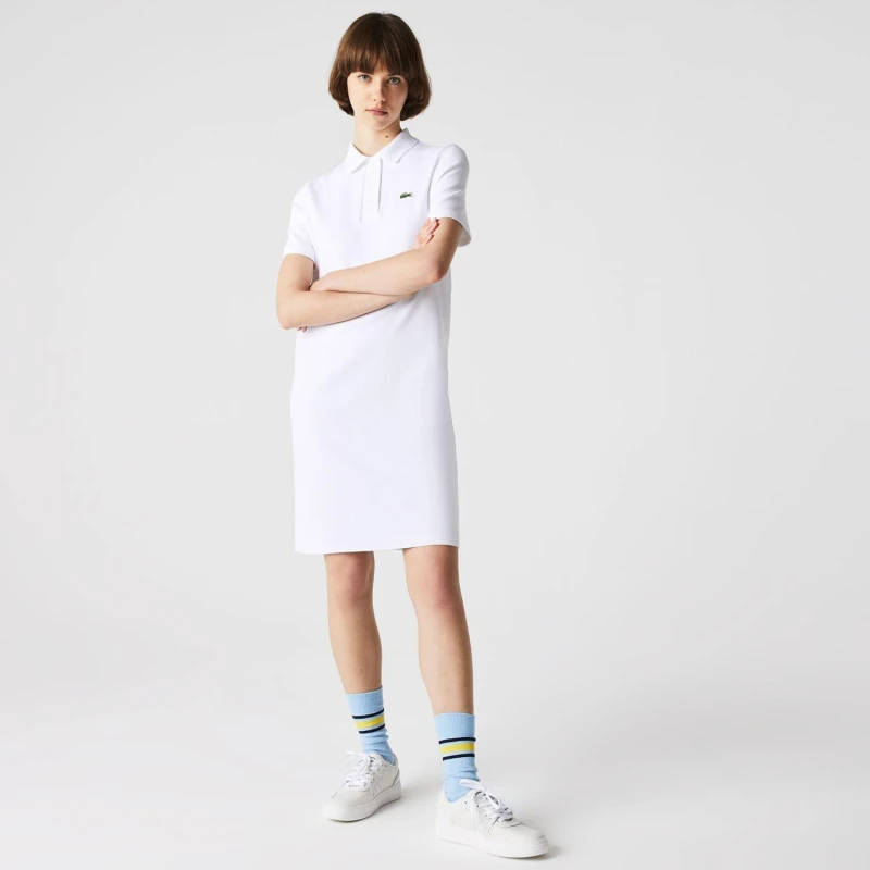 Image of Lacoste Trumpet Sleeve Pique Polo Dress White female 8