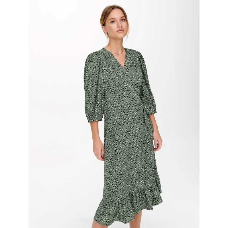 Image of Only Olivia Wrapped Dress Womens - Green Green 8