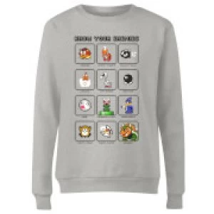 Image of Nintendo Super Mario Know Your Enemies Womens Sweatshirt - Grey - M