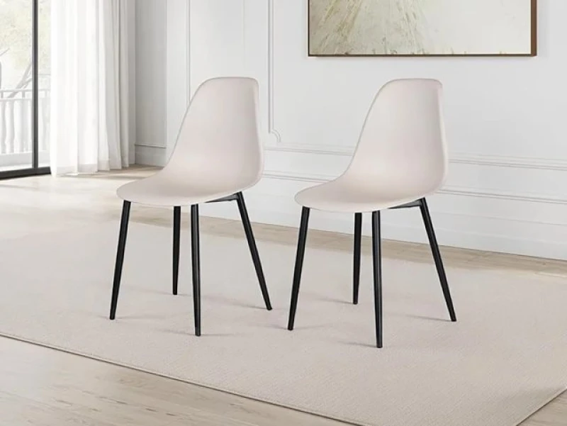 Image of Core Products Aspen Curve Chair, Light Grey Plastic Seat With Black Metal Legs (Pair) Beige
