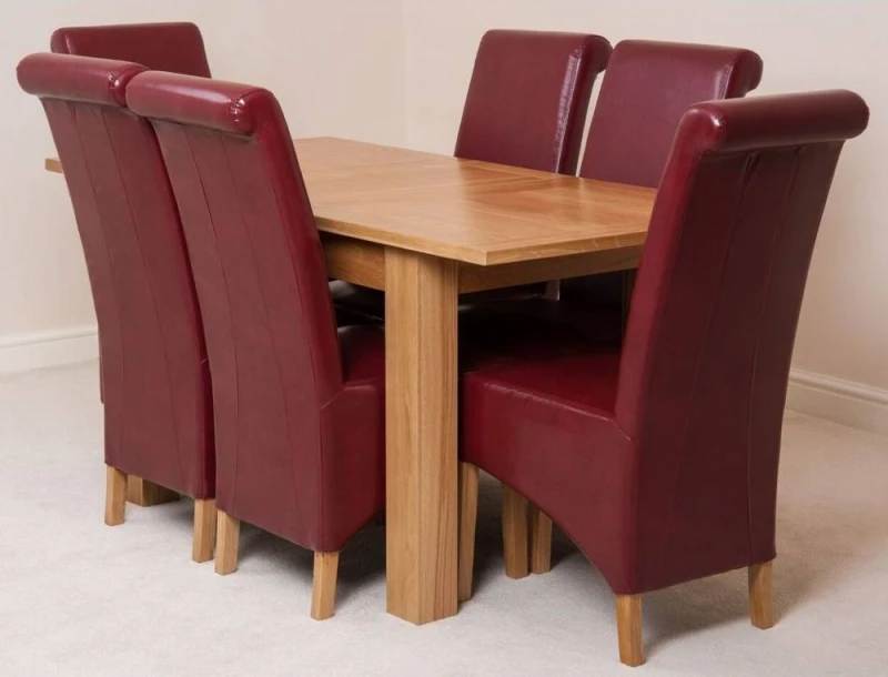 Image of Thats Furniture Hampton 120-160cm Oak Extending Dining Table & 6 Montana Leather Chairs in Red Red Unisex