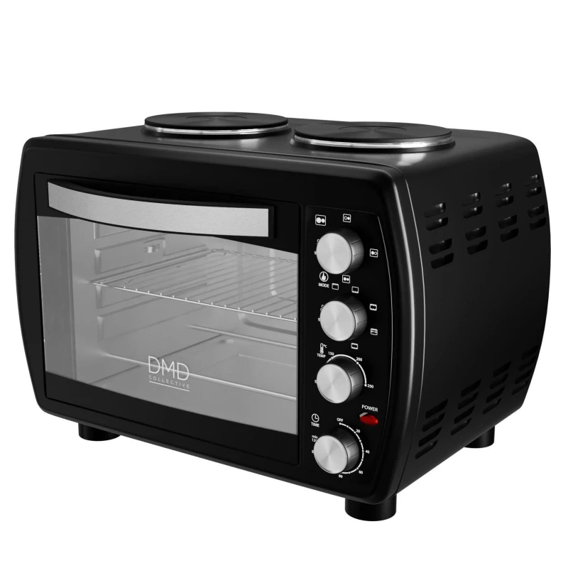 Image of DMD Collective 35L Mini Oven with Hot Plates, 100-250 Degree Temperature Control, 120min Timer, Wire Rack and Baking Tray Black