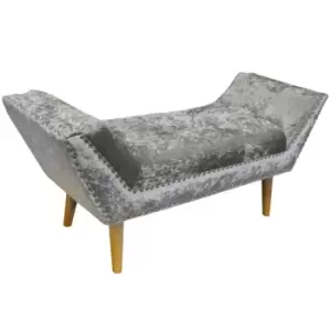 Image of Techstyle Lounge Crushed Velvet Chaise Bench With Wood Legs Silver