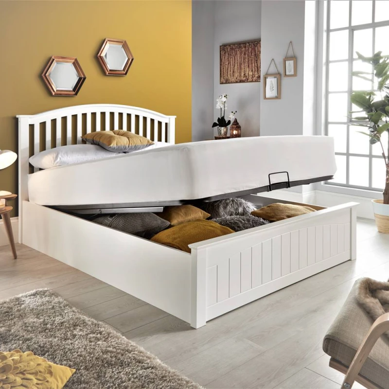 Image of Bedmaster Grayson Wooden Ottoman Storage Bed & Neptune Spring Mattress in White Size: Double White Unisex Double