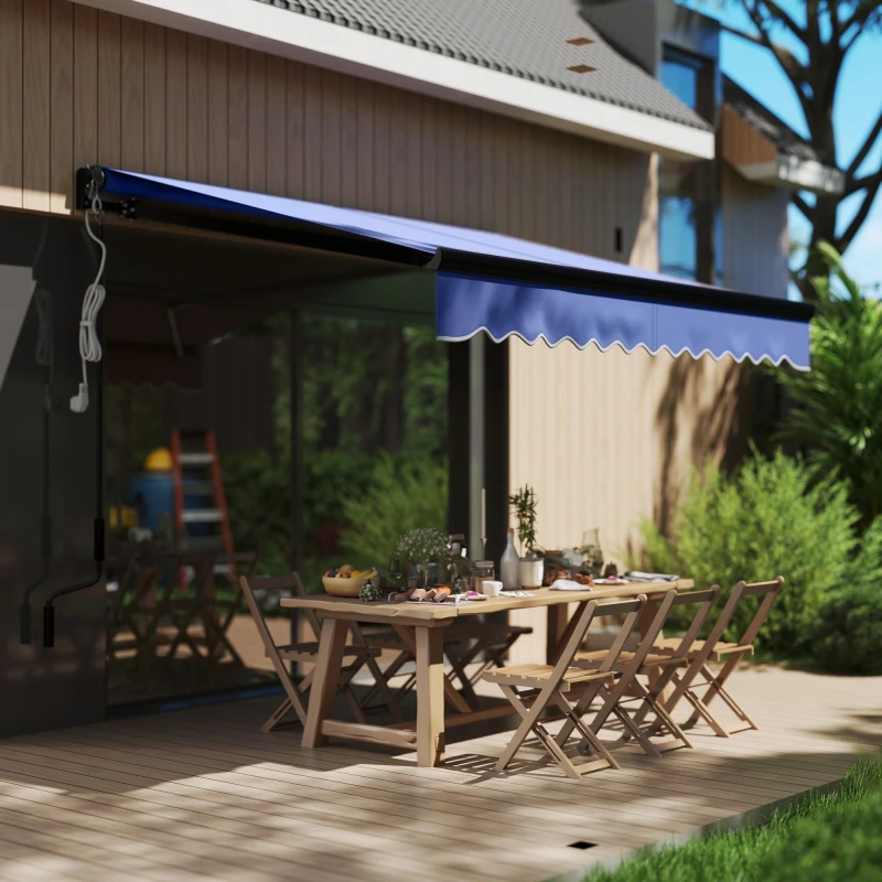 Image of Outsunny 2.5 X 2m Electric Awning With LED Light And Remote Controller - Blue TJ Hughes 5063603326699