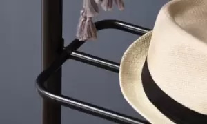 Image of Bamboo Clothes Rail with Open Shelf and Garment Storage: Natural Wood Finish