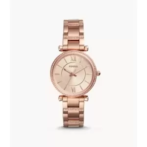 Image of Fossil Womens Carlie Three-Hand Rose Gold-Tone Stainless Steel Watch - Rose Gold