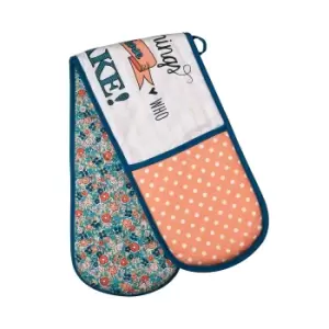 Image of Double Oven Glove in Floral/Polka Dot Print