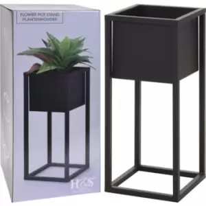 Image of Flower Pot on Stand Metal Black 50cm H&s Collection Black