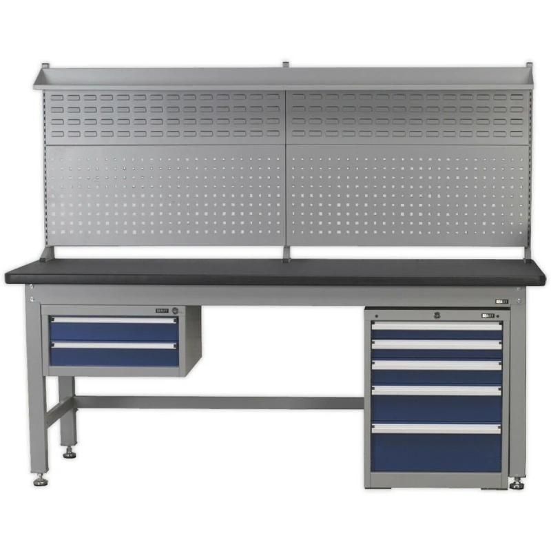 Image of Loops 1.8m Complete Industrial Workstation & Cabinet Set - Back Panel Drawers Storage Multi