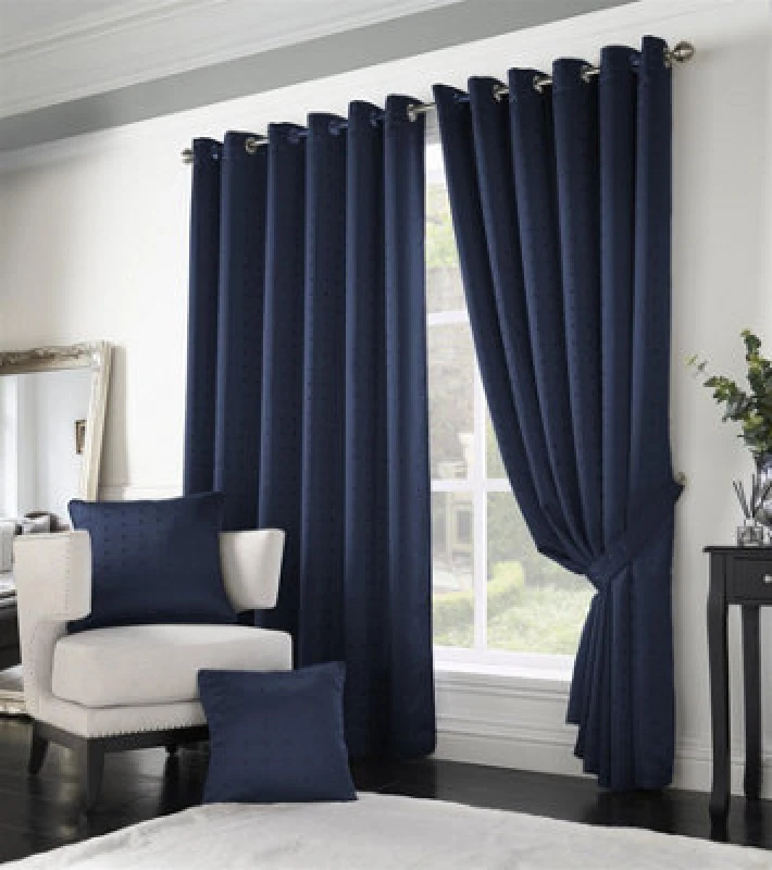 Image of Essential Living Adiso Eyelet Ring Top Curtains 229cm x 274cm Navy, Blue MADRNA90108