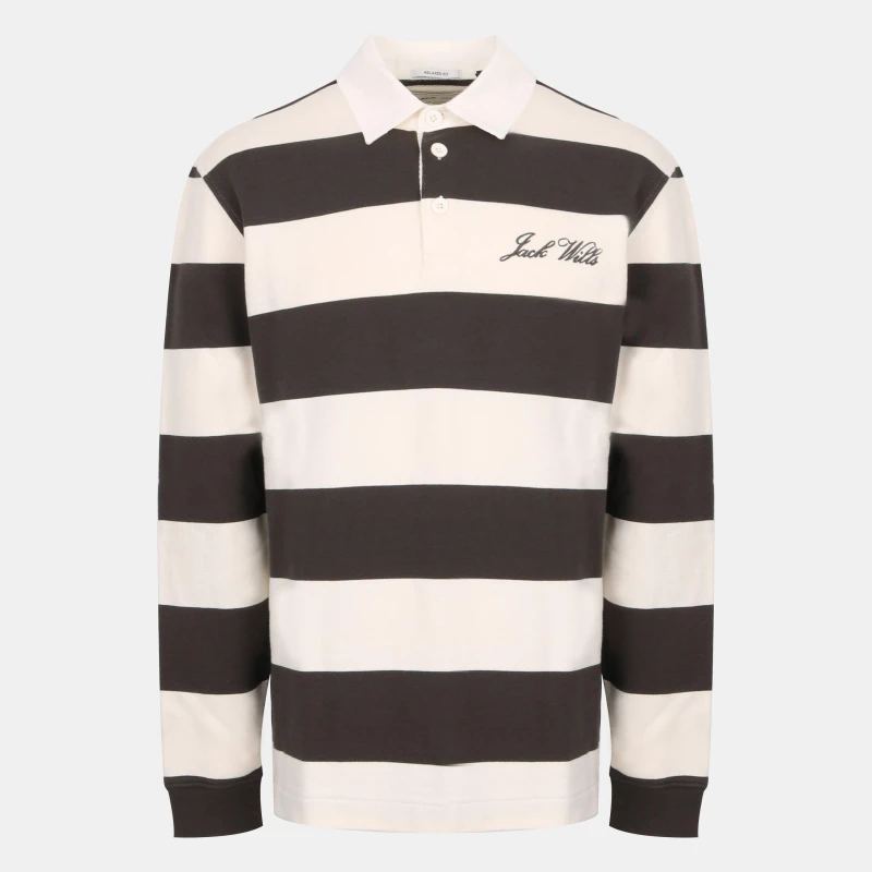 Image of Jack Wills Mens Cotton Long Sleeve Rugby Polo Shirt Iron/Bone male S