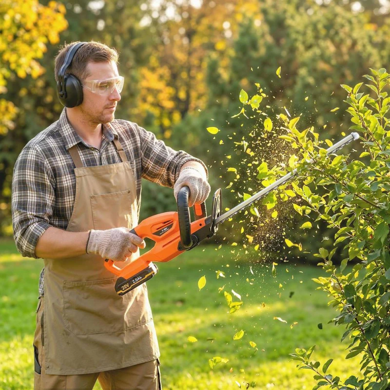 Image of OUTSUNNY 20" Cordless Hedge Trimmer with Dual Action Blade, 2000mAh Battery in Orange Orange Unisex