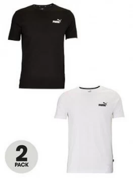 Image of Puma 2 Pack Essentials Small Logo T-Shirt - Black & White, Black/White, Size S, Men