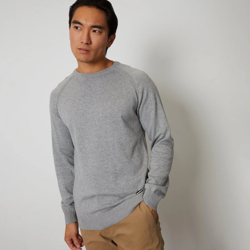 Image of Threadbare 'Devon' Cotton Lightweight Crew Neck Knitted Jumper Light Grey